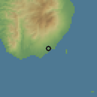 Shaded relief of the 60 km around Mayabon, drawn from the GMTED2010 grid