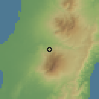 Shaded relief of the 60 km around Minoyan, drawn from the GMTED2010 grid