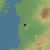 Shaded relief of the 60 km around Miranda, drawn from the GMTED2010 grid