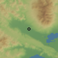 Shaded relief of the 60 km around Molave, drawn from the GMTED2010 grid