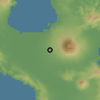 Shaded relief of the 59 km around Naga, drawn from the GMTED2010 grid