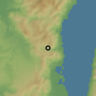 Shaded relief of the 60 km around Nalundan, drawn from the GMTED2010 grid
