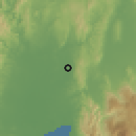 Shaded relief of the 60 km around New Corella, drawn from the GMTED2010 grid