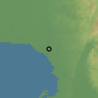 Shaded relief of the 59 km around Obando, drawn from the GMTED2010 grid