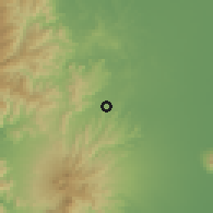 Shaded relief of the 59 km around O'Donnell, drawn from the GMTED2010 grid