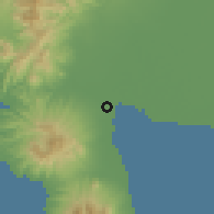 Shaded relief of the 59 km around Orani, drawn from the GMTED2010 grid