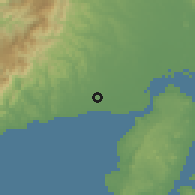 Shaded relief of the 60 km around Oton, drawn from the GMTED2010 grid