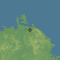 Shaded relief of the 60 km around Palapag, drawn from the GMTED2010 grid