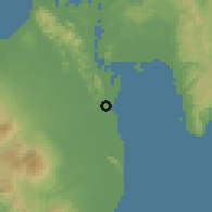 Shaded relief of the 60 km around Palo, drawn from the GMTED2010 grid