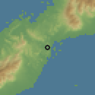 Shaded relief of the 60 km around Panitian, drawn from the GMTED2010 grid