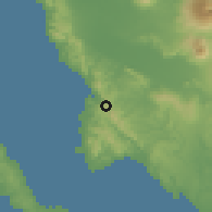 Shaded relief of the 60 km around Pantao, drawn from the GMTED2010 grid