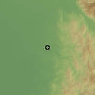 Shaded relief of the 59 km around Papaya, drawn from the GMTED2010 grid
