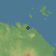 Shaded relief of the 59 km around Paracale, drawn from the GMTED2010 grid