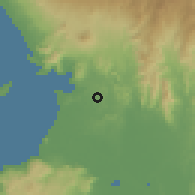 Shaded relief of the 60 km around Parang, drawn from the GMTED2010 grid