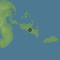 Shaded relief of the 59 km around Patnanungan, drawn from the GMTED2010 grid