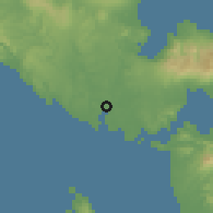 Shaded relief of the 60 km around Pilar, drawn from the GMTED2010 grid