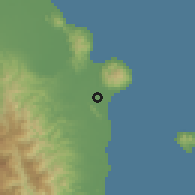 Shaded relief of the 60 km around Pinamalayan, drawn from the GMTED2010 grid