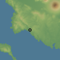 Shaded relief of the 60 km around Pio Duran, drawn from the GMTED2010 grid
