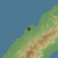 Shaded relief of the 60 km around Punta Baja, drawn from the GMTED2010 grid