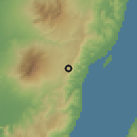 Shaded relief of the 60 km around Quezon, drawn from the GMTED2010 grid