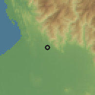 Shaded relief of the 59 km around Rosario, drawn from the GMTED2010 grid