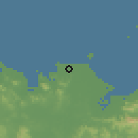 Shaded relief of the 60 km around Roxas, drawn from the GMTED2010 grid