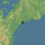 Shaded relief of the 60 km around Roxas, drawn from the GMTED2010 grid