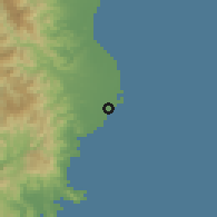 Shaded relief of the 60 km around Roxas, drawn from the GMTED2010 grid