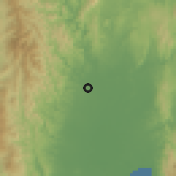Shaded relief of the 60 km around Sampao, drawn from the GMTED2010 grid