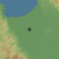 Shaded relief of the 59 km around San Carlos, drawn from the GMTED2010 grid