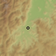 Shaded relief of the 59 km around Bambang, drawn from the GMTED2010 grid