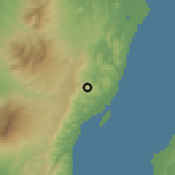 Shaded relief of the 60 km around San Carlos, drawn from the GMTED2010 grid