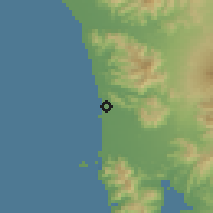 Shaded relief of the 59 km around San Felipe, drawn from the GMTED2010 grid