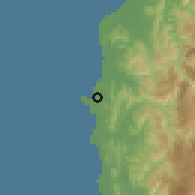 Shaded relief of the 59 km around San Fernando, drawn from the GMTED2010 grid