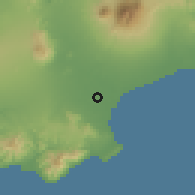 Shaded relief of the 59 km around San Juan, drawn from the GMTED2010 grid