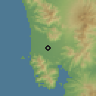 Shaded relief of the 59 km around San Marcelino, drawn from the GMTED2010 grid