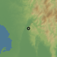 Shaded relief of the 59 km around San Mateo, drawn from the GMTED2010 grid