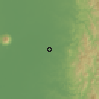 Shaded relief of the 59 km around San Miguel, drawn from the GMTED2010 grid