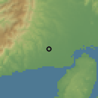Shaded relief of the 60 km around San Miguel, drawn from the GMTED2010 grid