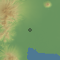 Shaded relief of the 59 km around San Roque Dau, drawn from the GMTED2010 grid