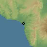 Shaded relief of the 60 km around Santa Catalina, drawn from the GMTED2010 grid