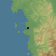 Shaded relief of the 59 km around Santa Cruz, drawn from the GMTED2010 grid