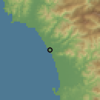 Shaded relief of the 60 km around Santa Cruz, drawn from the GMTED2010 grid