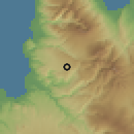 Shaded relief of the 60 km around Santa Cruz, drawn from the GMTED2010 grid