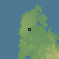 Shaded relief of the 59 km around Bani, drawn from the GMTED2010 grid