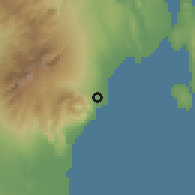 Shaded relief of the 60 km around Sibulan, drawn from the GMTED2010 grid