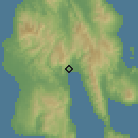 Shaded relief of the 60 km around Sogod, drawn from the GMTED2010 grid