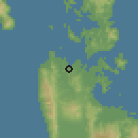 Shaded relief of the 60 km around Surigao, drawn from the GMTED2010 grid