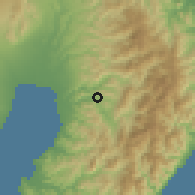 Shaded relief of the 60 km around Suyan, drawn from the GMTED2010 grid