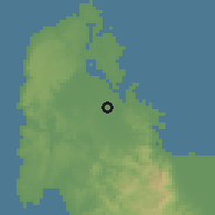 Shaded relief of the 59 km around Alaminos, drawn from the GMTED2010 grid